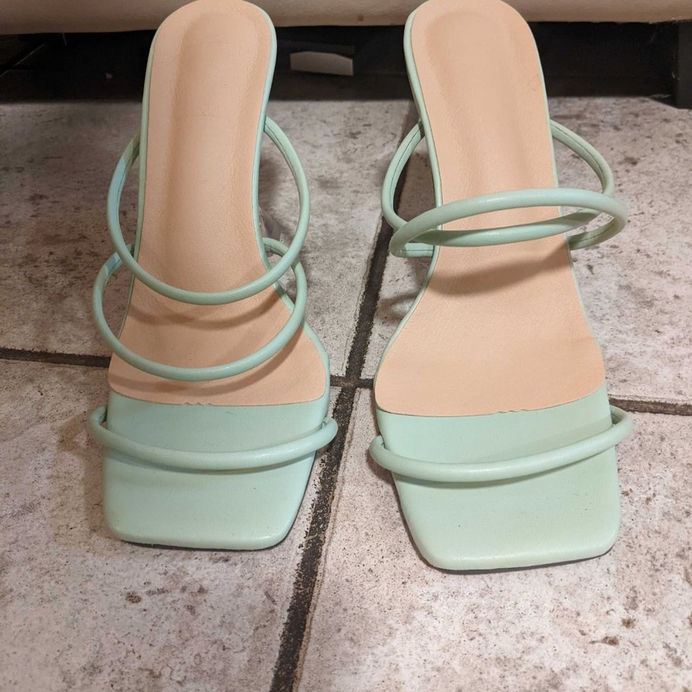 Mint green strappy heels with clear back (Size 8)